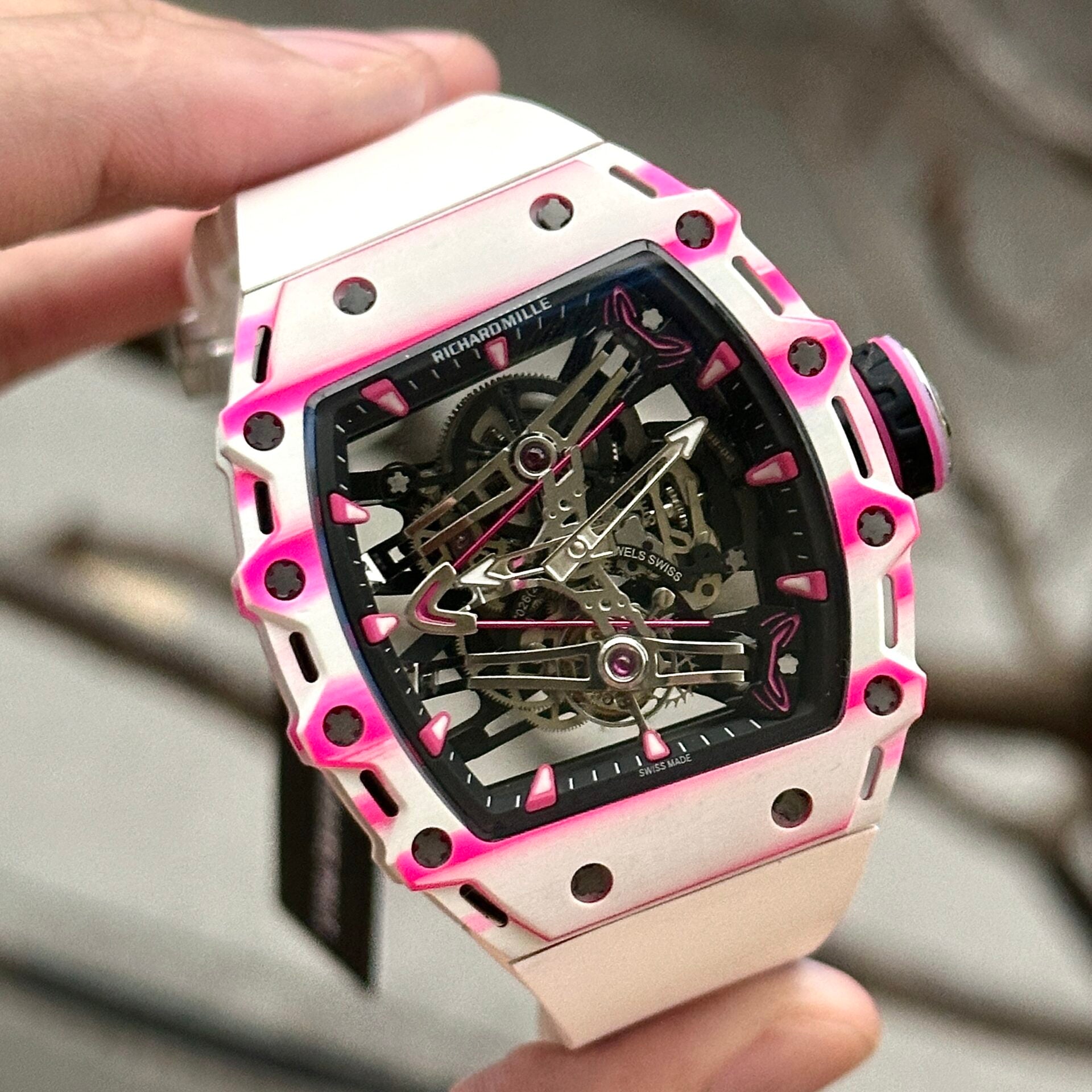 【7A Quality】Richard Mille RM 38-02 Bubba Watson Tourbillon White Rubber Strap