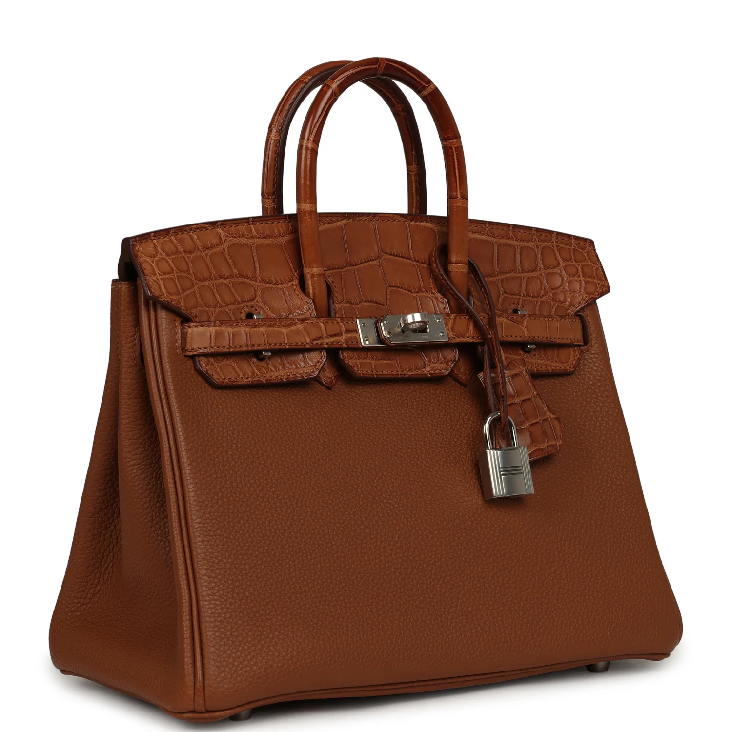 HERMÈS Birkin 25 Gold Togo, Matte Alligator Touch Palladium Hardware