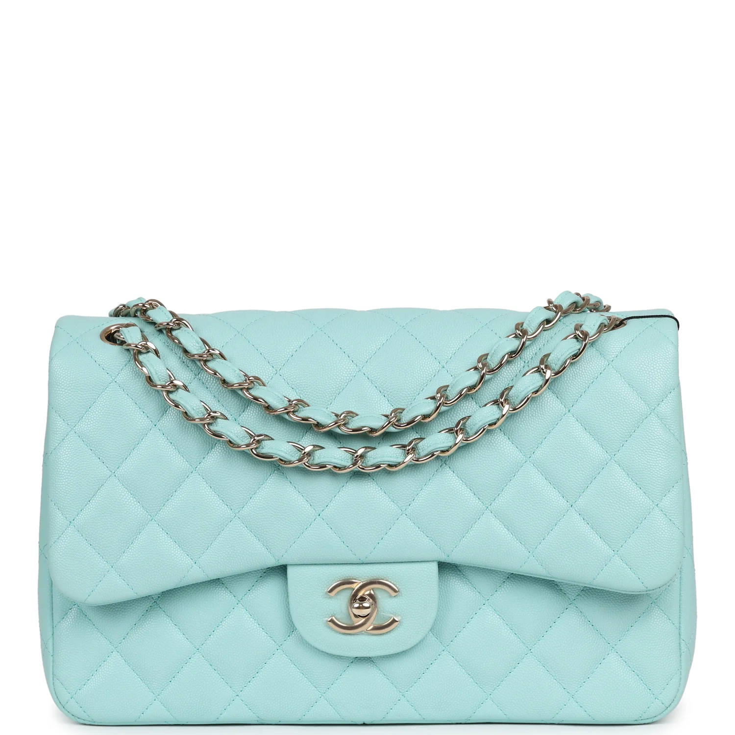 Chanel Jumbo Classic Double Flap Light Blue Caviar Light Gold Hardware