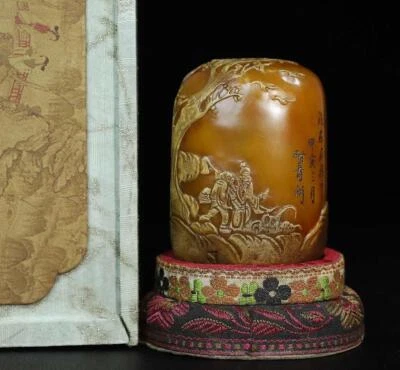 490G Old Chinese Shoushan Stone Seal Stamp Statue w/figure N2173
