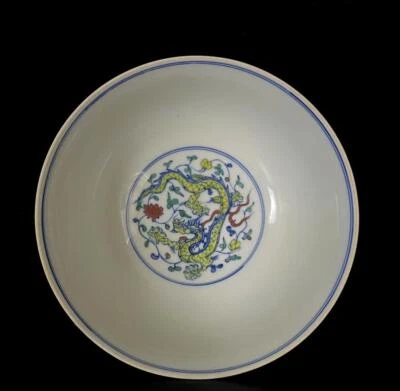 Old Chenghua Signed Chinese Doucai Bowl W/dragon N672