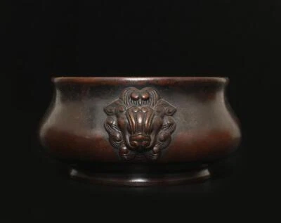 Qianlong Signed Old Chinese Bronze or Copper Incense Burner w/lions