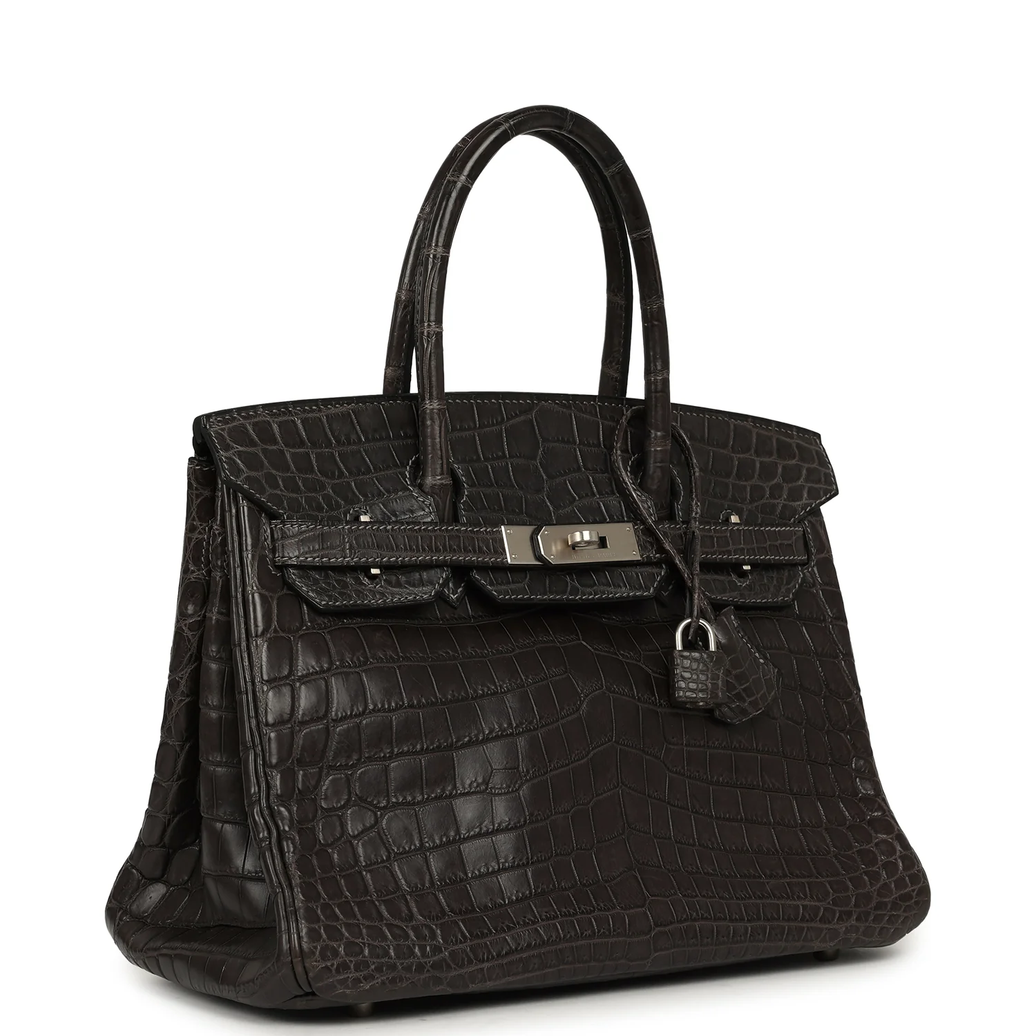 Vintage Hermes Travel Birkin 30 Graphite Matte Niloticus Crocodile Brushed Palladium Hardware