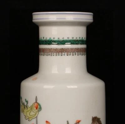 30CM Kangxi Signed Old Chinese Wucai Vase W/figure N1430