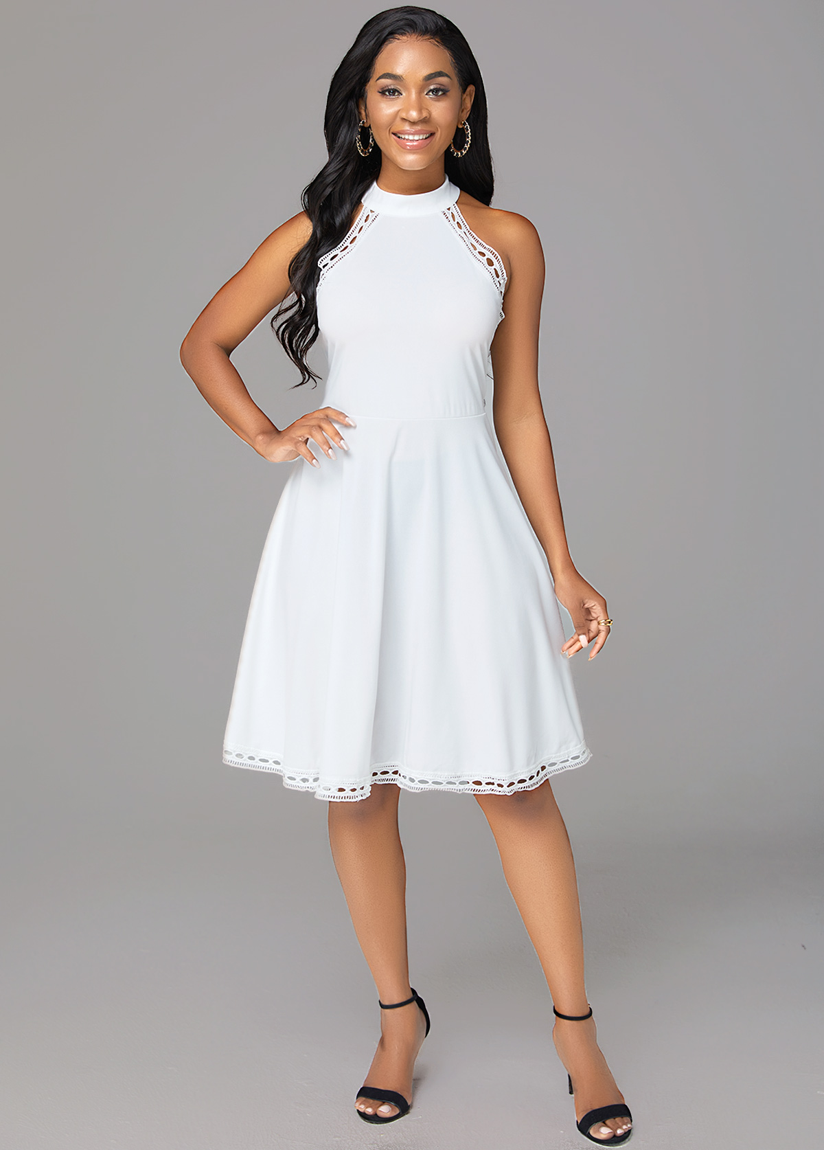 Solid Pierced Mock Neck Sleeveless Dress