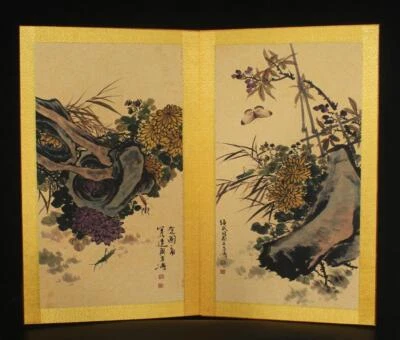 Wang Xuetao Signed Old Chinese Hand Painted Calligraphy Scroll w/flower