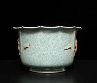 Old Fine Chinese Ru Yao Ru Kiln Flower Pot w/frog