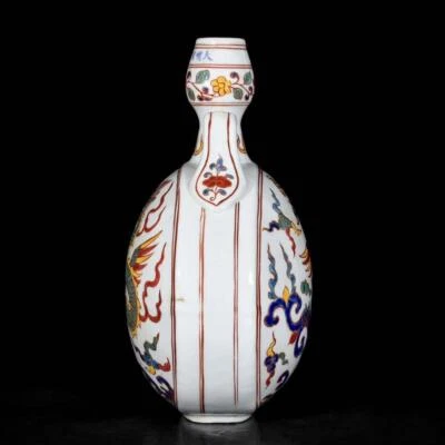 33CM Xuande Signed Old Chinese Wucai Vase W/dragon N3679