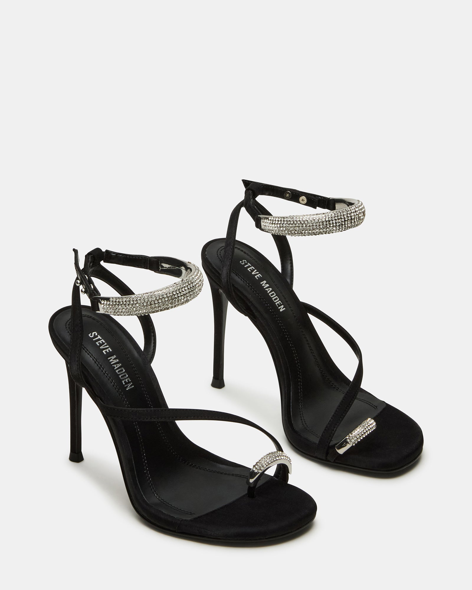 Tia Rhinestones Black Satin