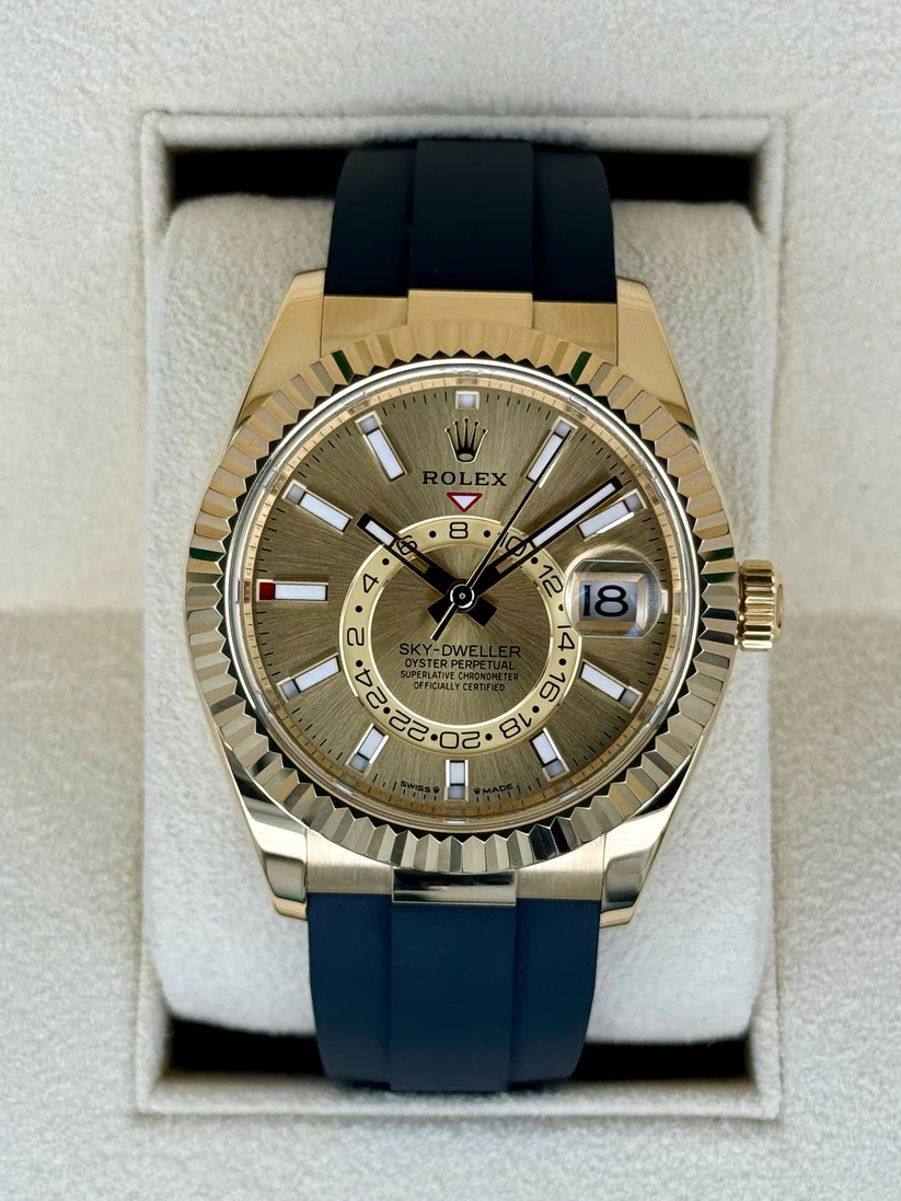 RLX  Sky-Dweller 42mm Yellow Gold Champagne Dial Oysterflex - 336238
