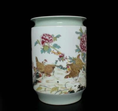 35CM Yongzheng Signed Chinese Famille Rose Vase W/flower