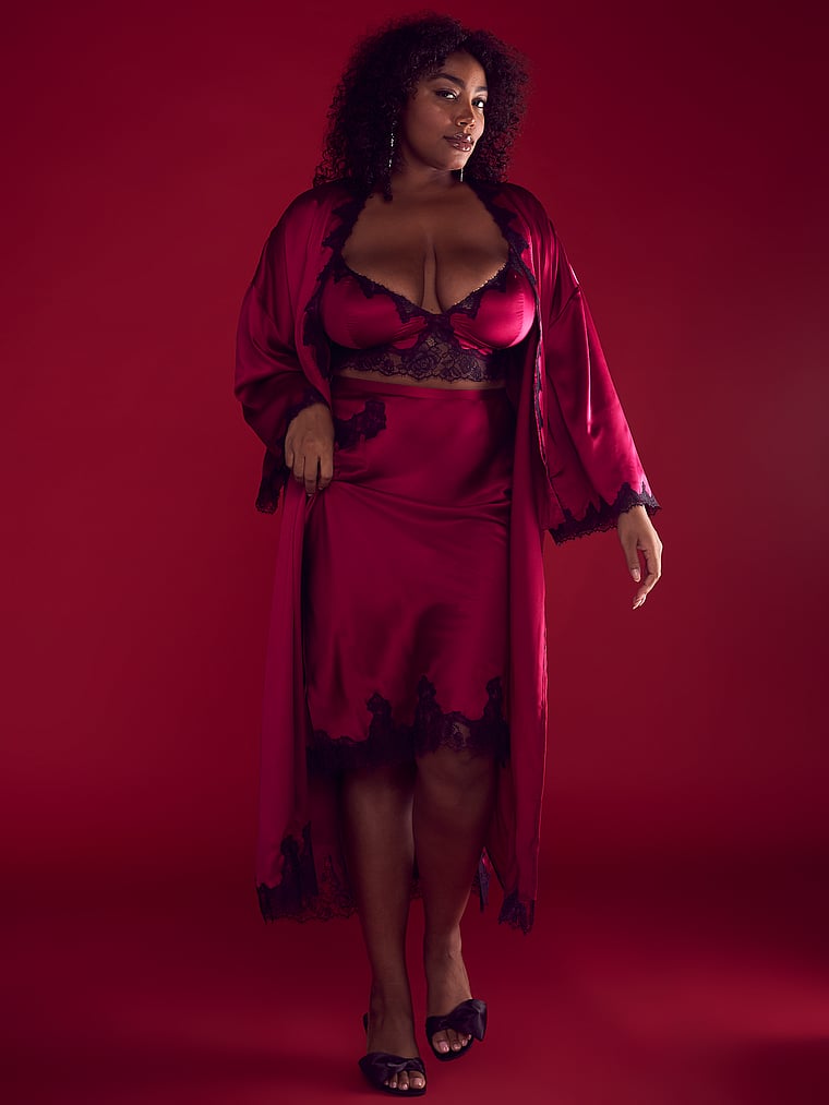 Victoria's Secret Satin Rose Lace-Trim Bralette & Midi Skirt Set