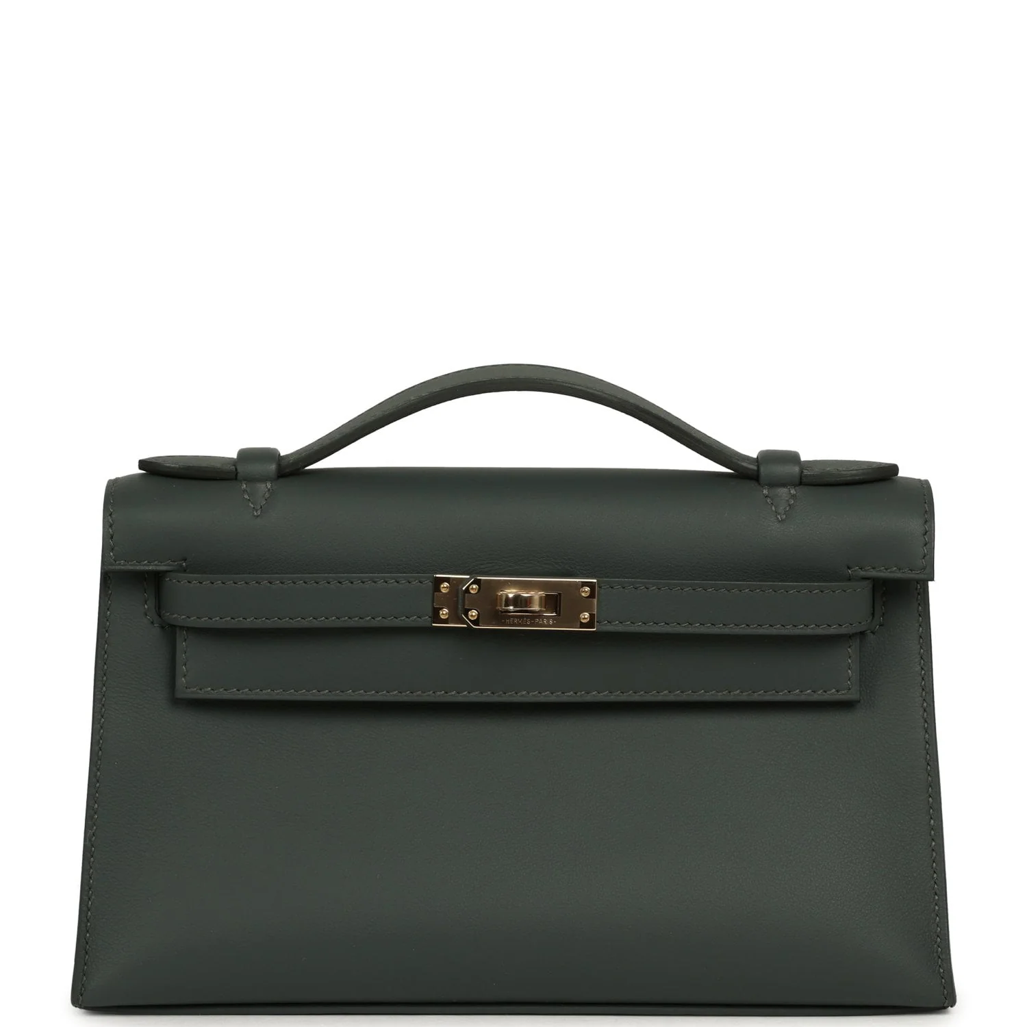 HERMÈS Kelly Pochette Vert Mangrove Swift Permabrass Hardware