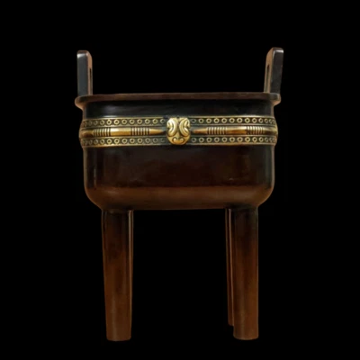 Zhengde Signed Old Chinese Red Copper Handmade Incense Burner w/ear N3799