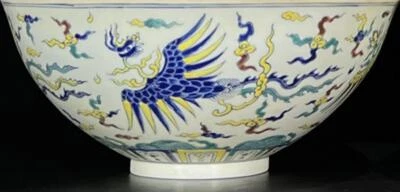 31CM Chenghua Signed Old Chinese Doucai Bowl W/phoenix N1227
