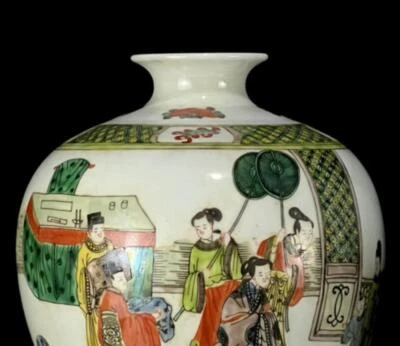 35CM Kangxi Signed Old Chinese Wucai Vase W/figure N1252