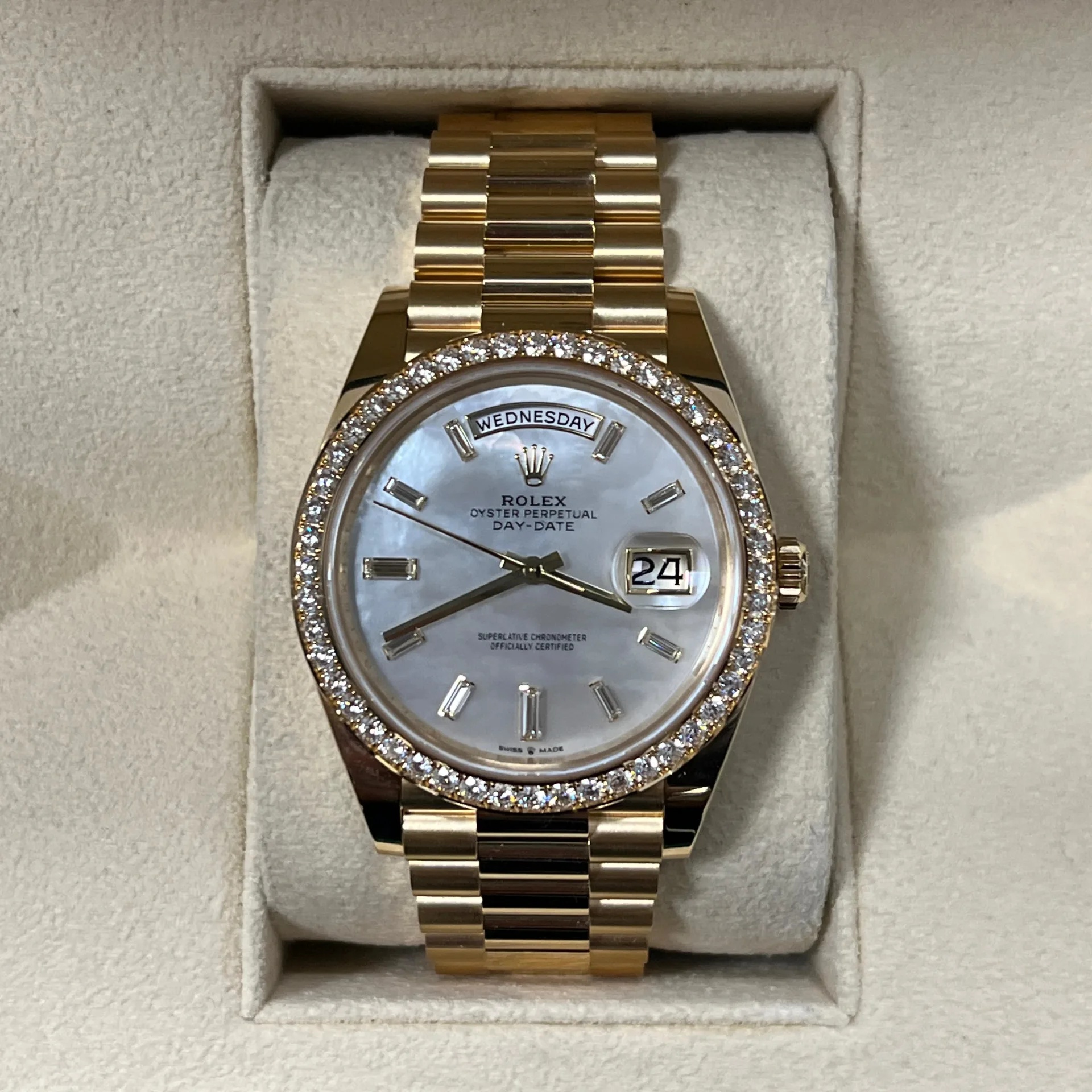RLX Day-Date 40mm White Mother-of-Pearl Dial President Watch 228348RBR-0046