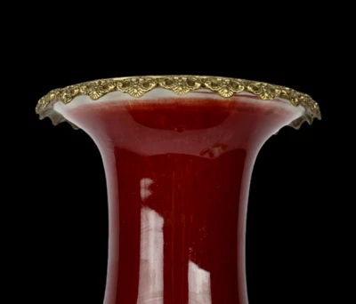 35CM Qianlong Signed Old Chinese Langhong Red Glaze Vase w/sheep N4012