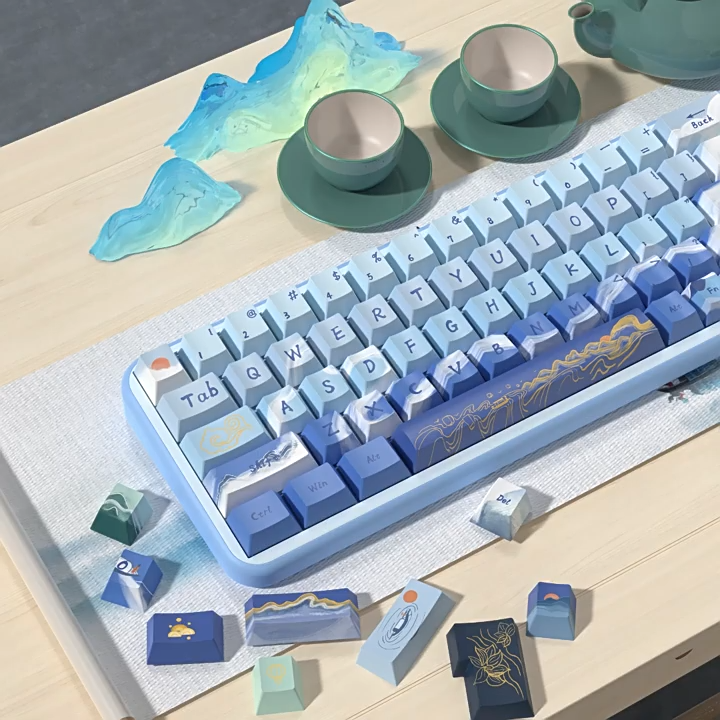 Lake and Mountain Scenery Original PBT Keycap Set – Cherry Profile Full 5-Side Dye-Sub – 138/158 Keys