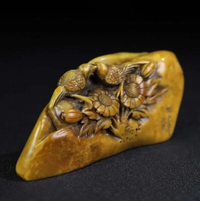 Old Chinese Shoushan Stone Seal Stamp Statue w/bird N174