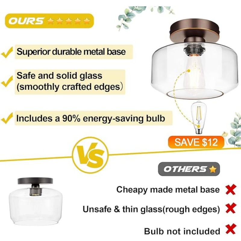 CIELUME Industrial Semi Flush Mount Ceiling Light