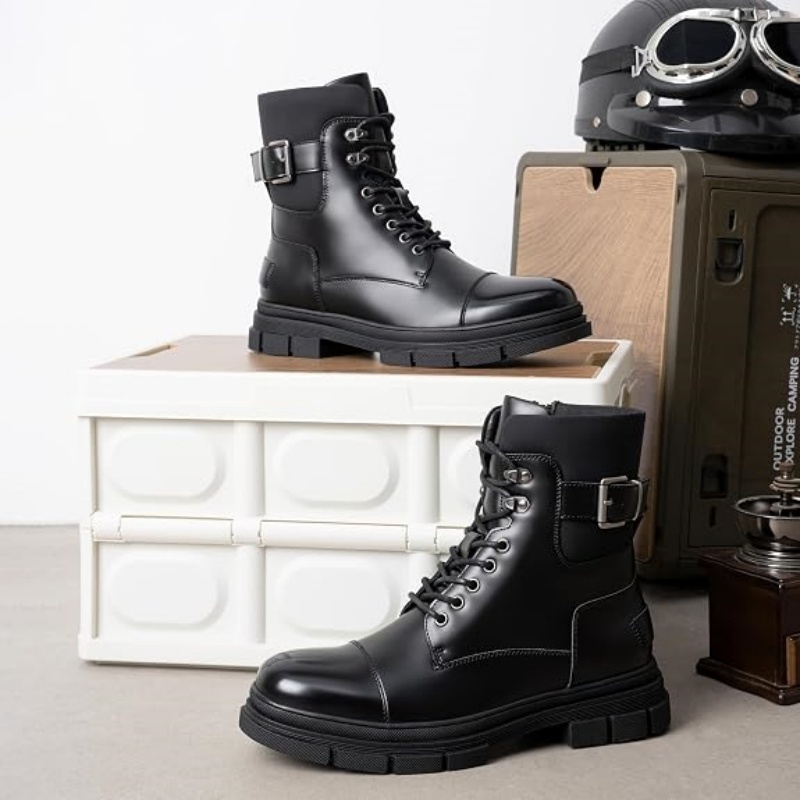 Men's Lace Up Zipper Combat Motorcycle Fashion Ankle Boots