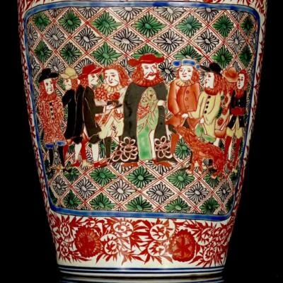 30CM Wanli Signed Old Chinese Wucai Vase W/figure N1137