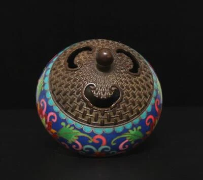 Xuande Signed Old Chinese Bronze Cloisonne Enamel Incense Burner w/flower