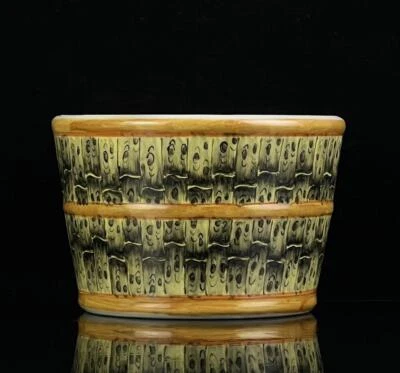 Jiaqing Signed Old Chinese Wood Grain Porcelain Brush Pot CK109