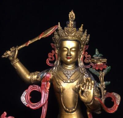 30CM Chinese Old Fine Bronze Color Gilding Statue Buddha Q681