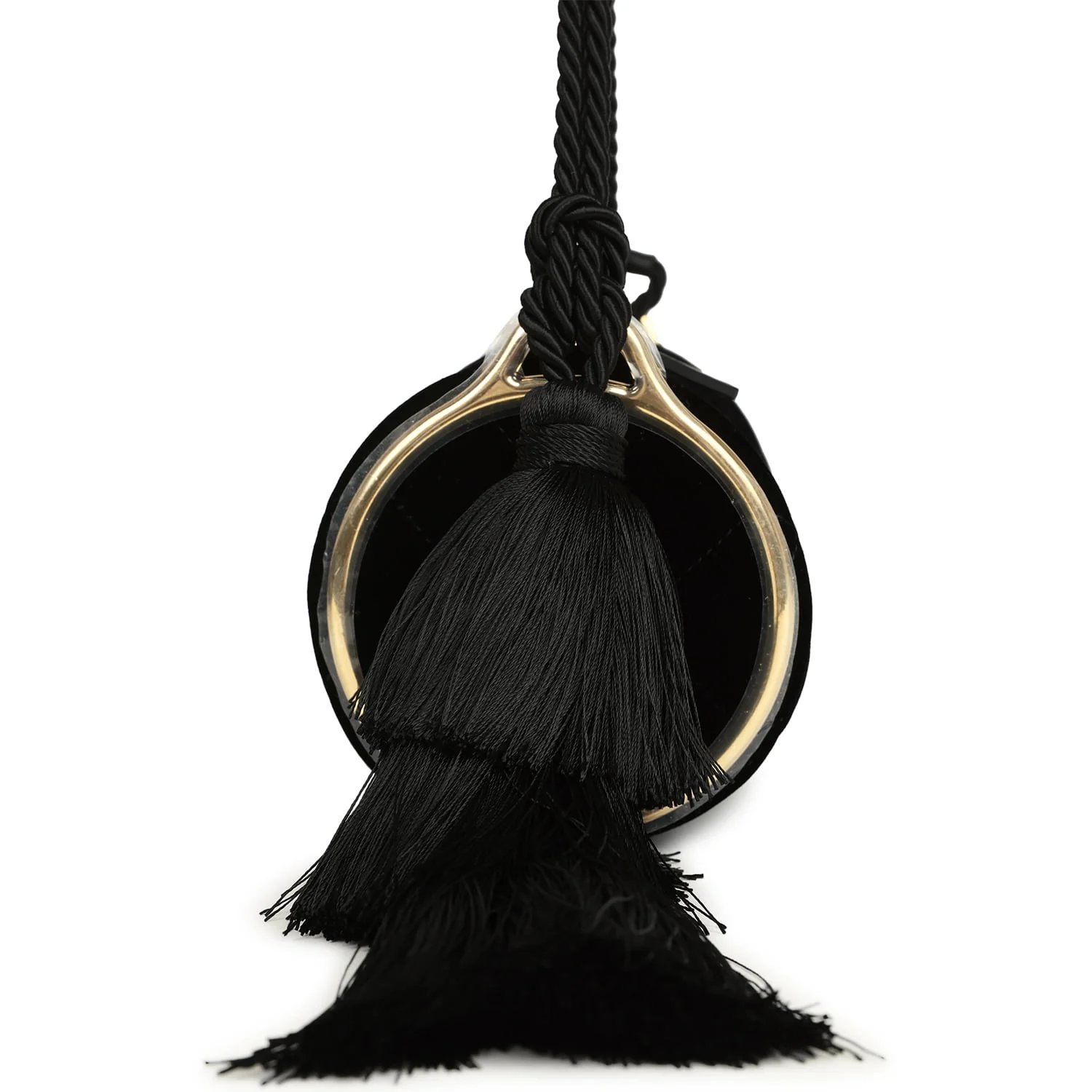 Chanel Tassel Barrel Bag Black Velvet Gold Hardware