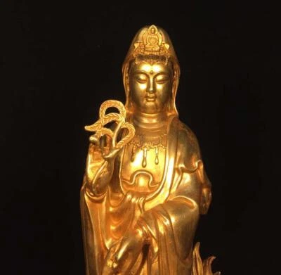 40CM Qianlong Signed Old Chinese Bronze Statue Guanyin Buddha N1645