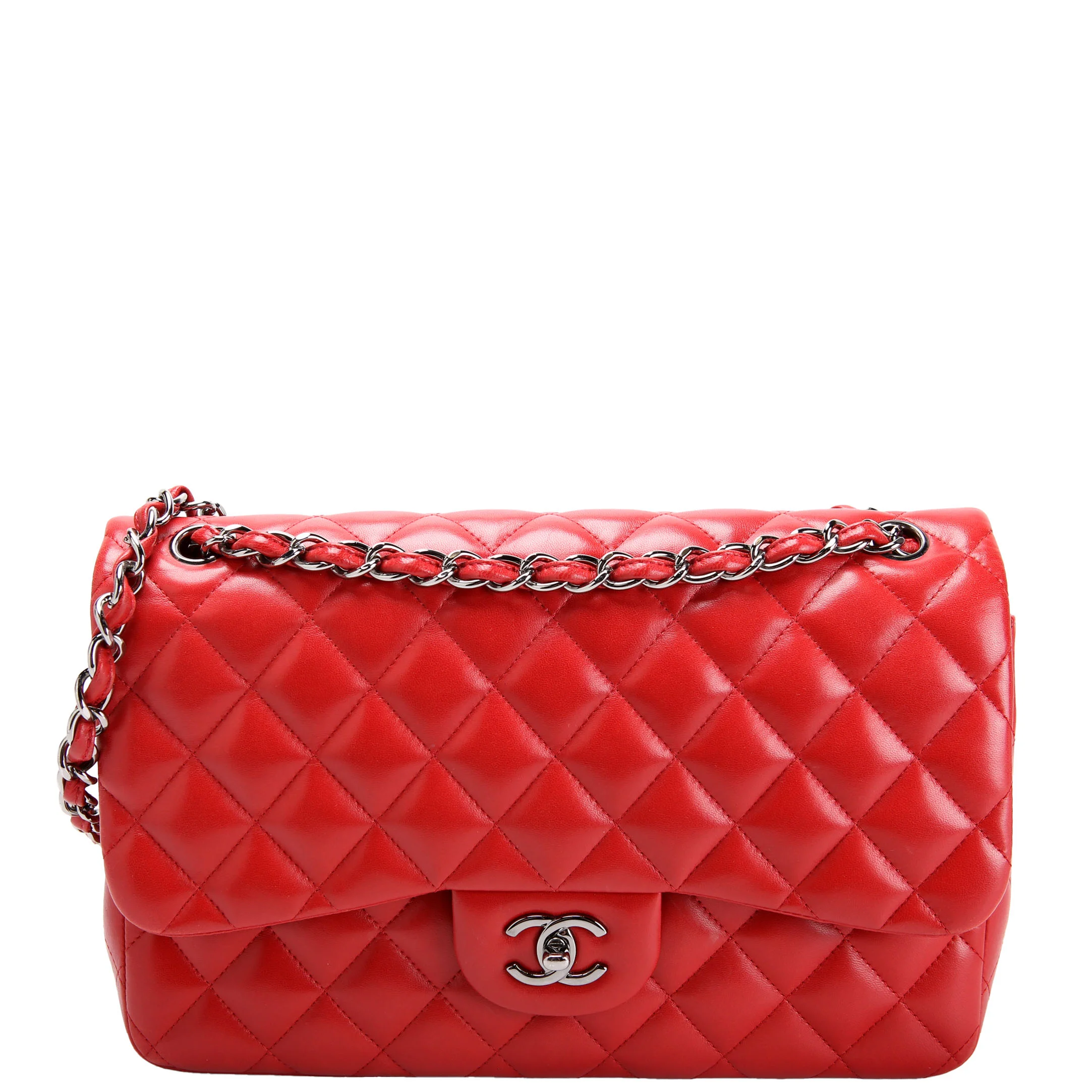 CHANEL Classic Flap Jumbo Lambskin 17-20M Red