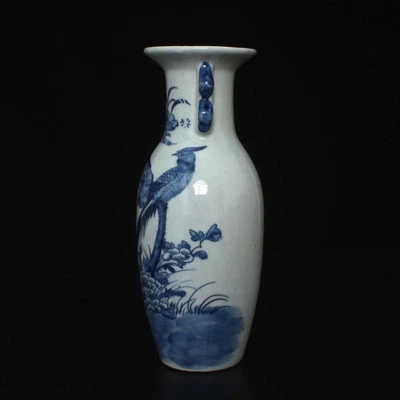 Kangxi Signed Old Chinese Blue and White Vase W/bird