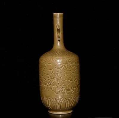 32CM Old Chinese Yaozhou Kiln Vase w/flower N3001