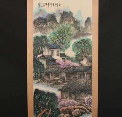 Guan Shanyue Signed Old Chinese Hand Painted Calligraphy Scroll w/landscape