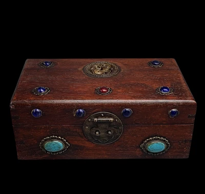Old Chinese Wood Zitan Box W/dragon N4222