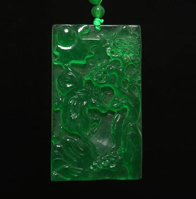 84G Chinese Natural Green Jadeite Jade Pendant w/squirrel