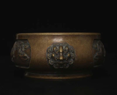 Qianlong Signed Old Chinese Bronze Incense Burner w/louts flower