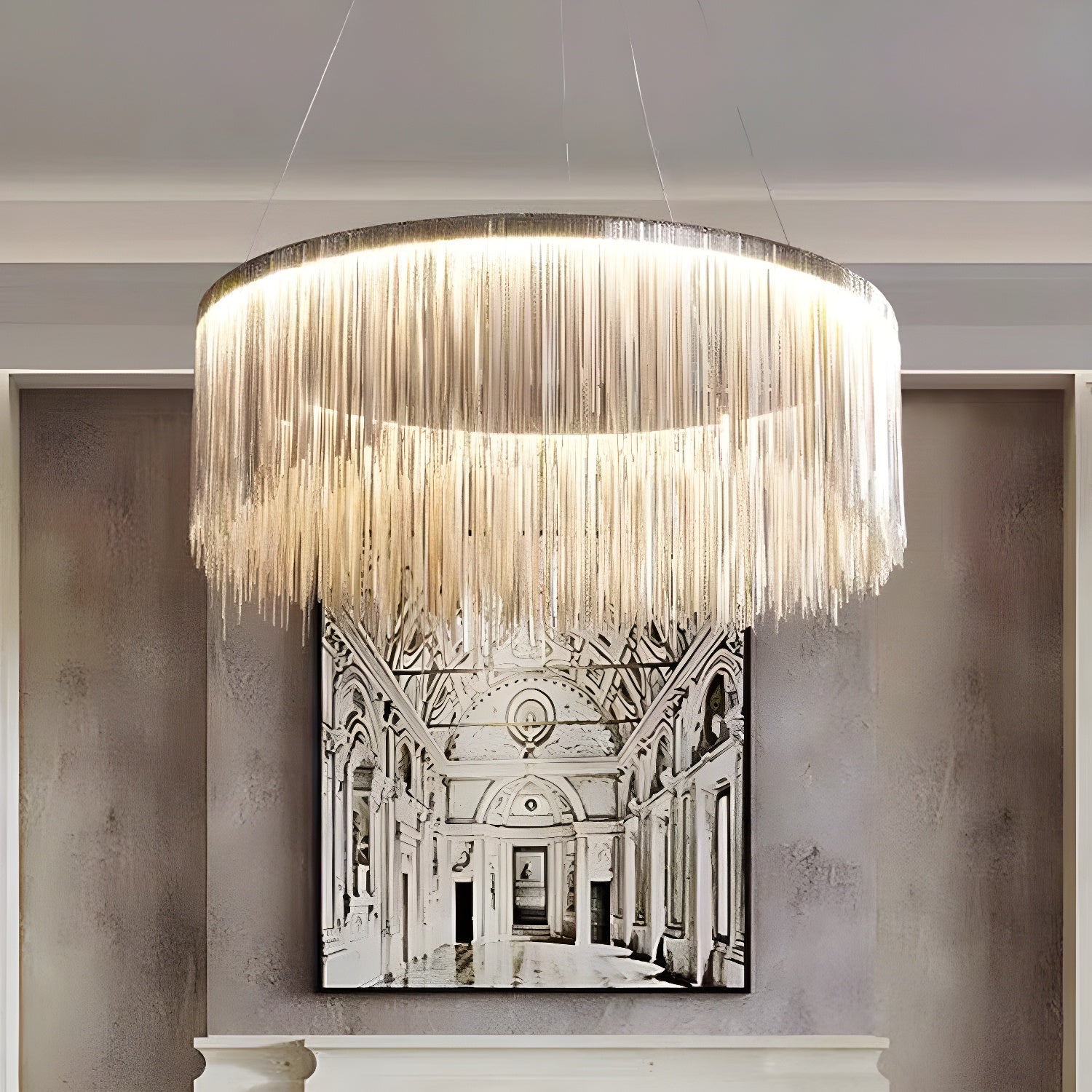 Round Chain Tassel Chandelier for Dining Room