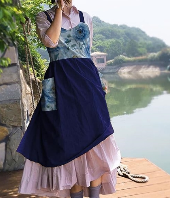 MORWEN Cotton Linen Apron Cross Back Work Apron for Women with Pockets