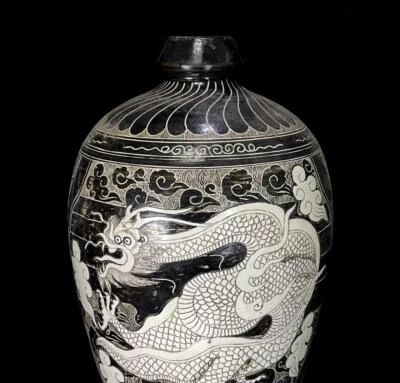 57CM Old Chinese Cizhou Kiln Vase w/dragon N718