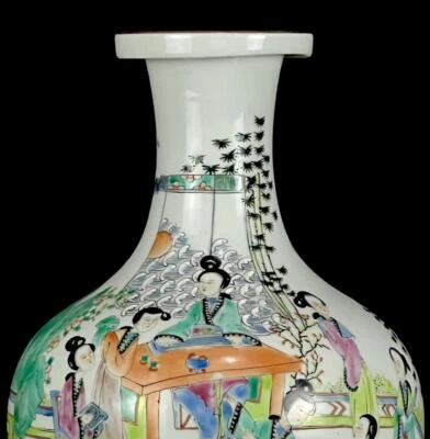 33CM Huang Junshun Signed Old Chinese Famille Rose Vase W/lady CK303