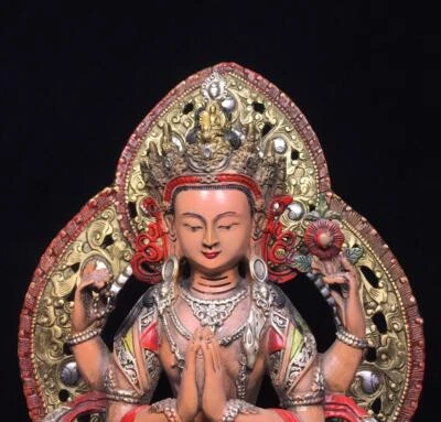 30CM Old Chinese Bronze Gilding Statue Buddha CK149