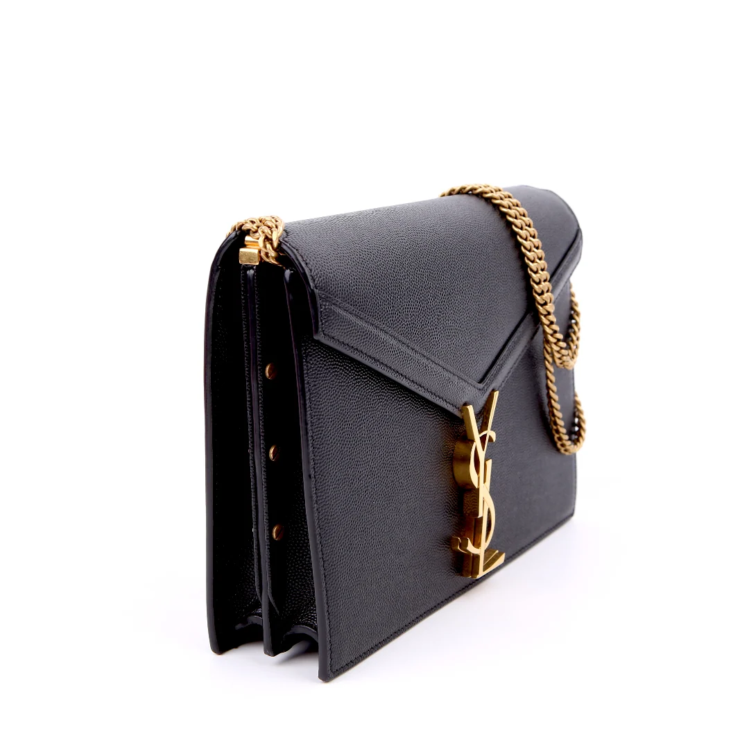 SAINT LAURENT Grain De Poudre Cassandra Chain Bag Medium Black