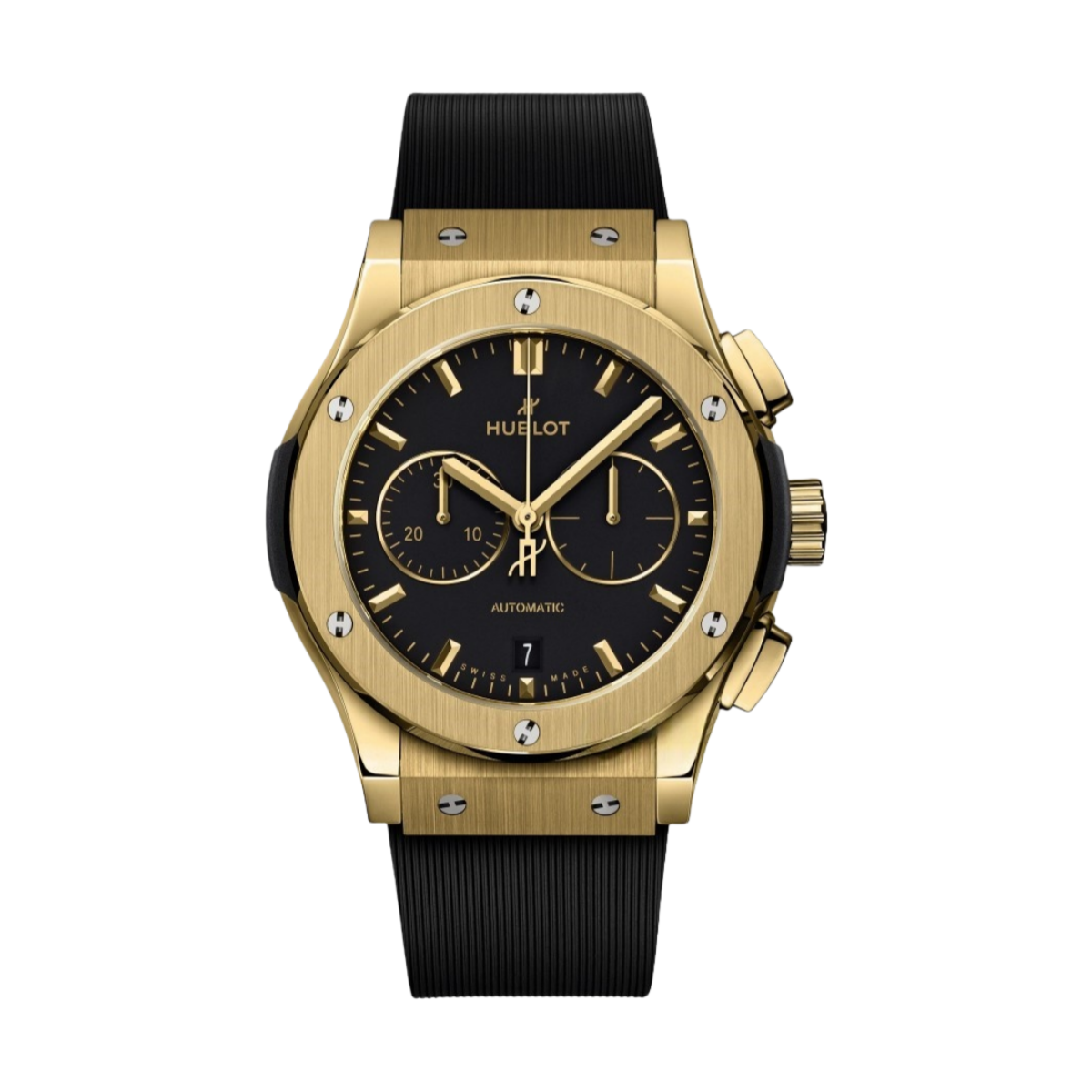 Hublot Classic Fusion Chronograph 42mm Mens Watch 541.VX.1130.RX  Yellow Gold  Black Dial Rubber Strap