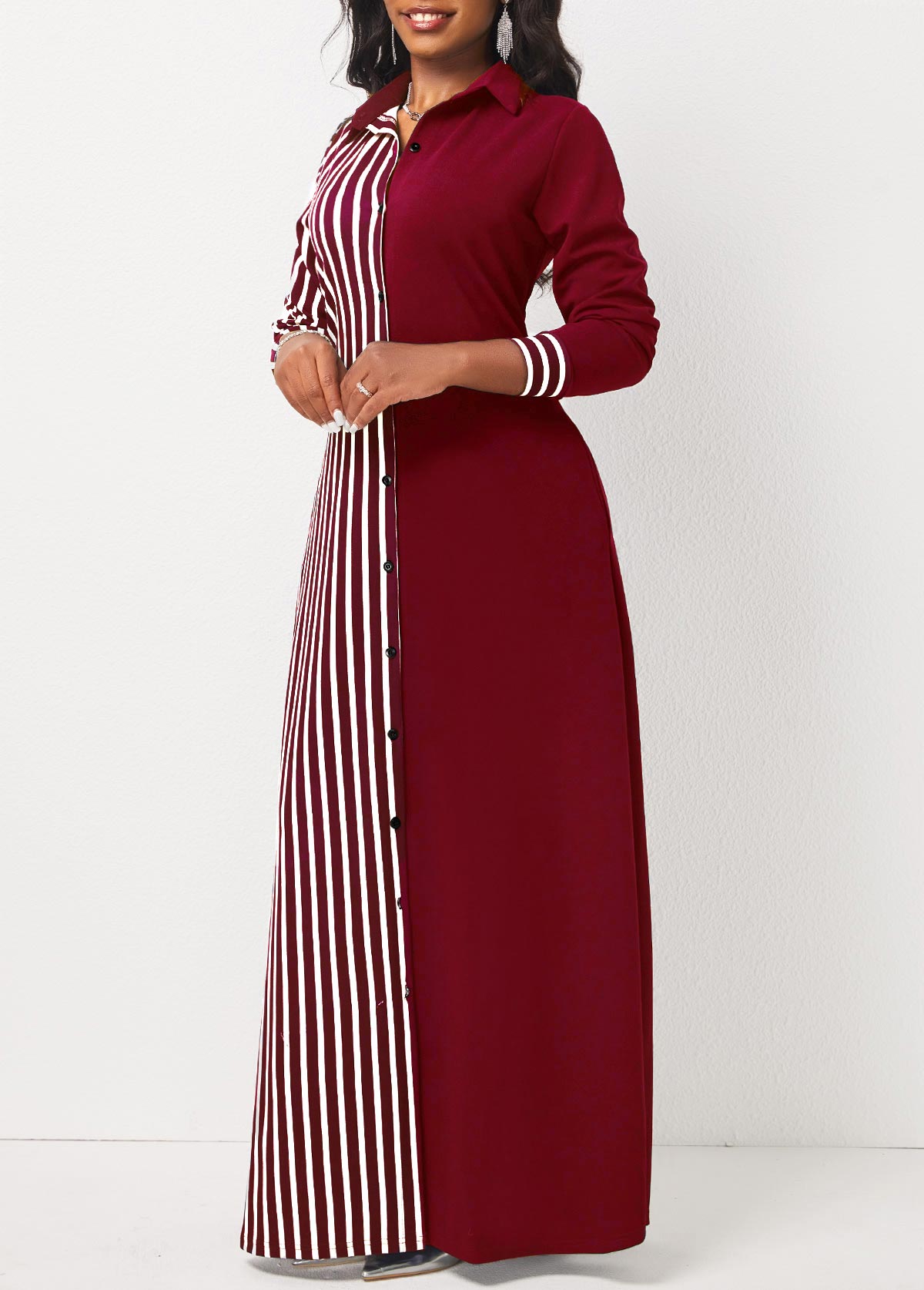 Striped Pocket H Shape Maxi Dress