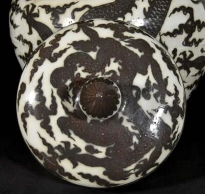 38CM Jiajing Signed Old Chinese Underglaze Red Lid Pot W/dragon N3306