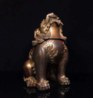Old Chinese Bronze Gilding Incense Burner w/lion N1670