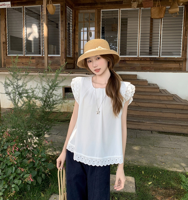 Round neck shirt sleeveless doll shirt for women
